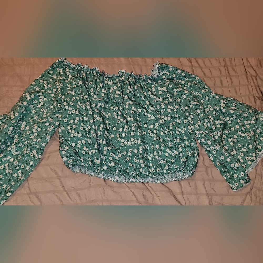 Floral Green Off Shoulder Blouse